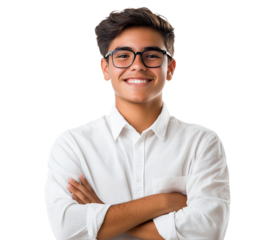 Smiling young Latin student, isolated on transparent cutout background
