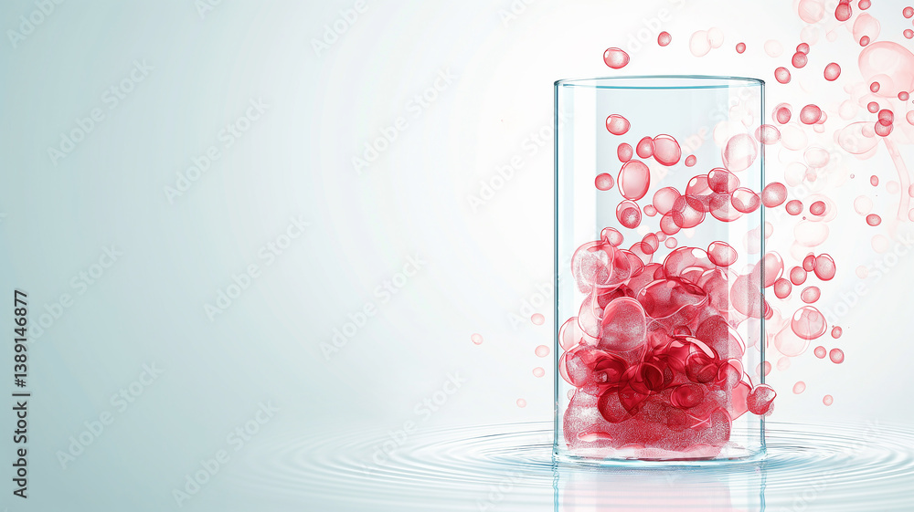Poster this red fluid composed of nano particles mimicking hemoglobin for use in transfusion technology.