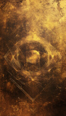 Mystical geometric pattern on aged golden surface with ancient spiritual eye symbol