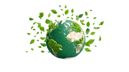 Obraz premium isolated transparent Background. realistic earth globe surrounded by vibrant green leaves symbolizes environmental growth