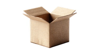 isolated transparent Background. Cardboard delivery box, open and empty, perfect for shipping and storage needs