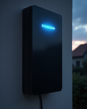 Solar power battery, installation on wall with & solar home for renewable energy, solar panel & battery for generate electricity by EV charger