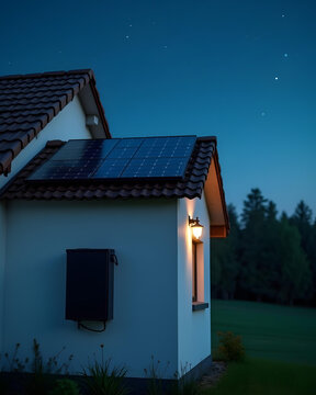 Solar power battery, installation on wall with & solar home for renewable energy, solar panel & battery for generate electricity by EV charger
