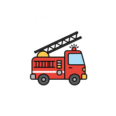 Cartoon fire truck with ladder in vibrant colors  