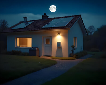 Solar power battery, installation on wall with & solar home for renewable energy, solar panel & battery for generate electricity by EV charger
