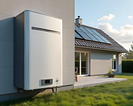 Solar power battery, installation on wall with & solar home for renewable energy, solar panel & battery for generate electricity by EV charger