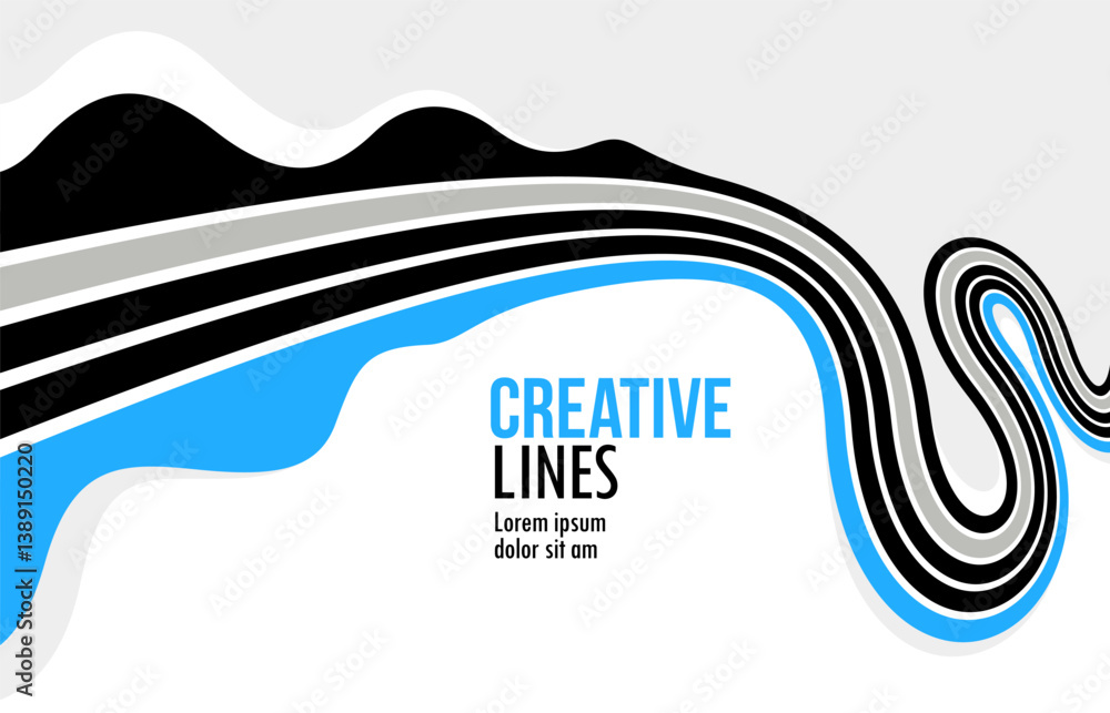 Poster creative lines vector abstract background, 3d perspective linear graphic design composition, stripes