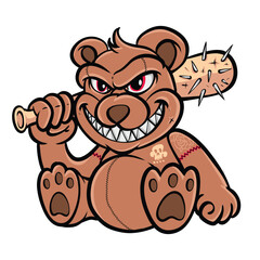 Fototapeta premium scary bear doll holding baseball stick