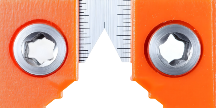 Detailed Photo of Orange Tool Showing Metal Hexagon And Ruler for Measurement