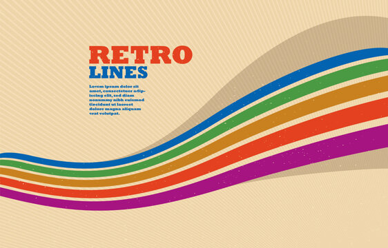 Retro lines vector abstract background, 3D dimensional perspective vintage graphic design art poster, wallpaper in a style of seventieth.