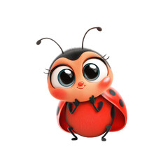 Naklejka premium isolated transparent Background. Adorable cartoon ladybug with big eyes and shy expression, looking playful and cute