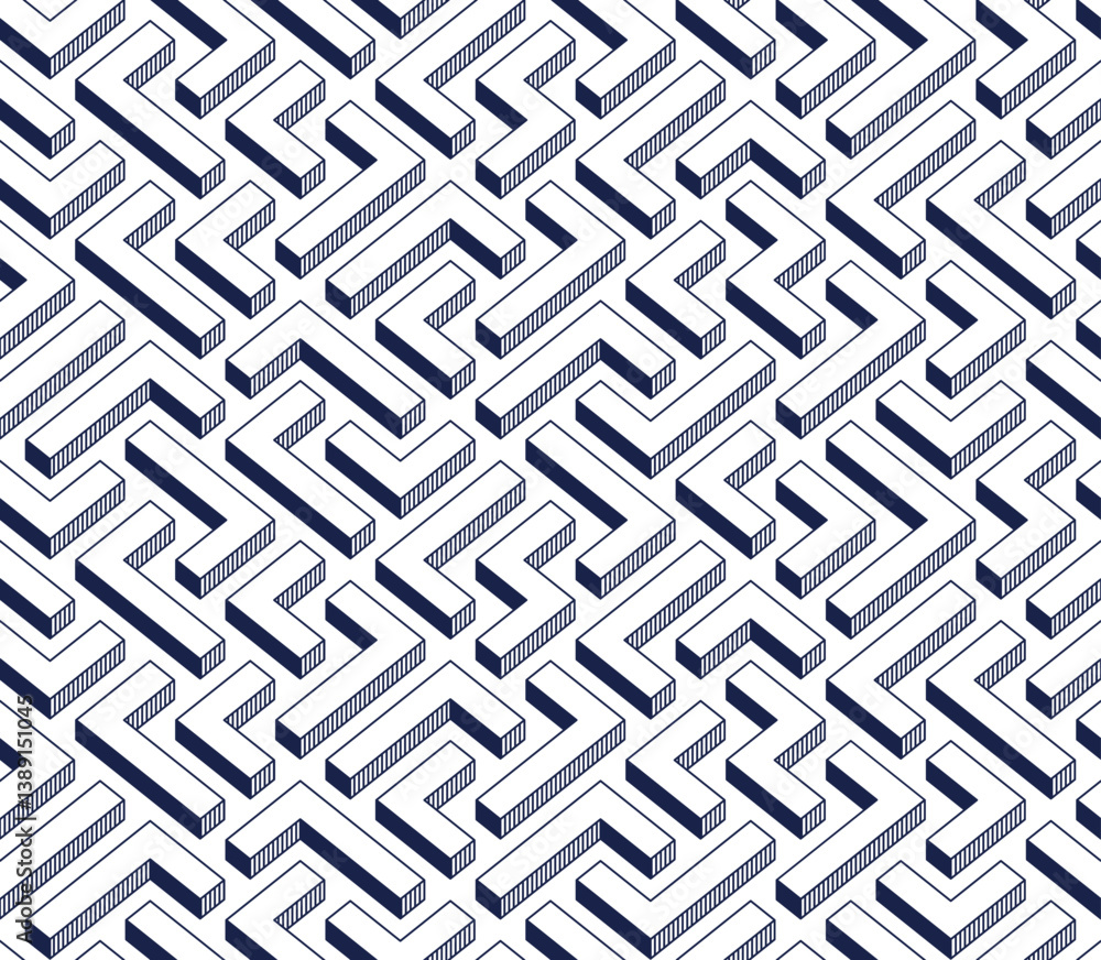 Poster labyrinth seamless background, 3d geometric endless pattern of logic maze, isometric vector dimensio