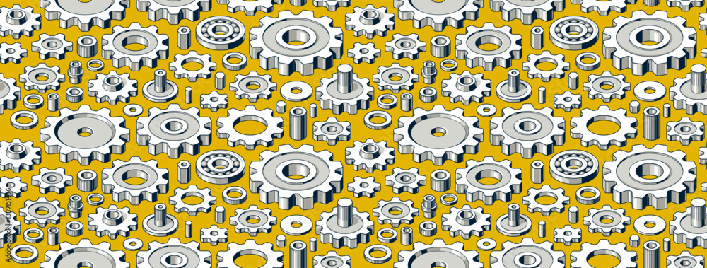 Poster gears seamless background, vector cogs and cogwheels mechanical repeat wallpaper, repair and mainten