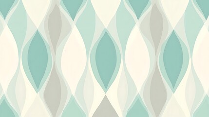 Abstract seamless pattern with pastel teal, beige, and white wavy shapes.
