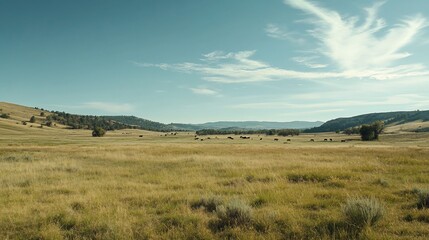 Idyllic Montana Ranch Landscape with Grazing Cattle and Rolling Hills