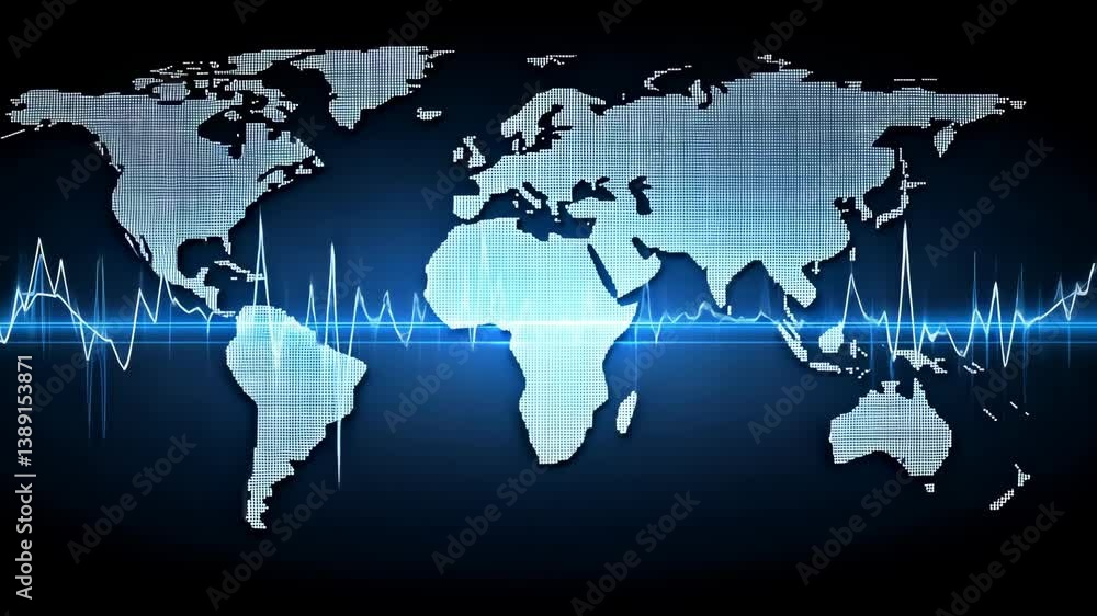 Poster global network connections across the planet with a wave form visual for analysis and monitoring