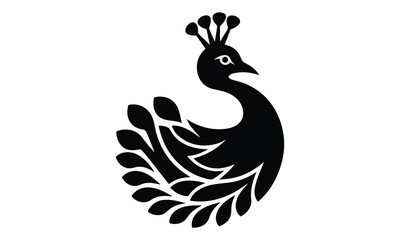 Black and white silhouette peacock vector illustration. illustration vector graphics of tribal art design peacock. Silhouette illustration of a peacock. logo, tattoo. watermark.