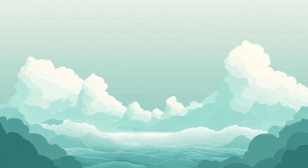 Dramatic stylized landscape of sky clouds mountains and water
