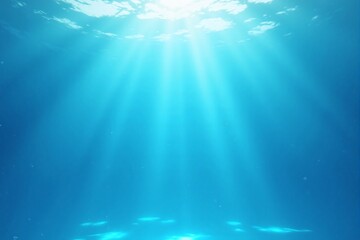 Underwater Scene  Sunbeams  Ocean Depth  Blue Water Background