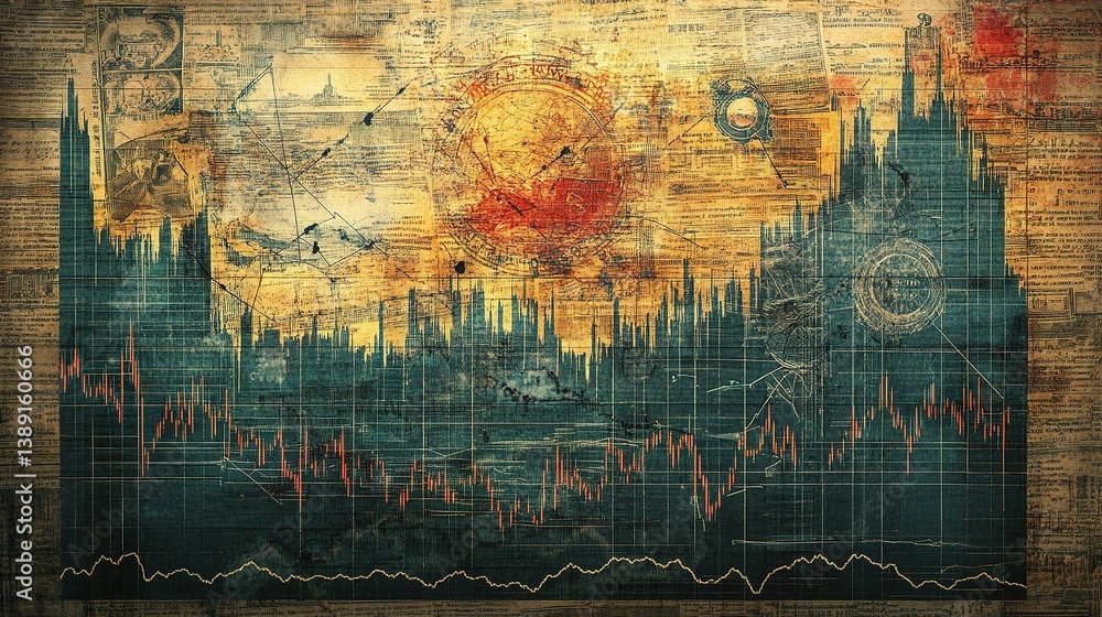 Poster abstract financial crash representation with graphical elements