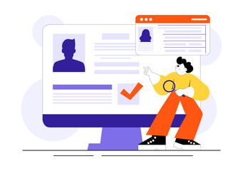 Criminal Checks Illustration Featuring Background Check for Recruitment, Criminal Record or Drug Test with Magnifier Inspecting Candidate Document