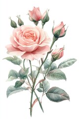 Obraz premium Beautiful watercolor painting of a collection of blossoming pink roses