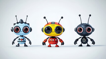 Obraz premium Colorful Cartoon Robots with Large Eyes and Playful Expressions