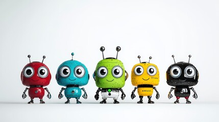 Obraz premium Colorful and Friendly Robot Characters Displayed in a Group Setting