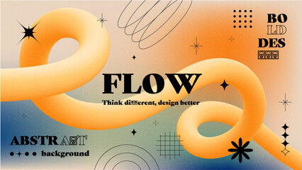 Grain textured cool gradient background with geometric shapes. Fluid holographic gradient poster for wall art or social media cover. Modern wallpaper design template, brutalism inspired. Vector