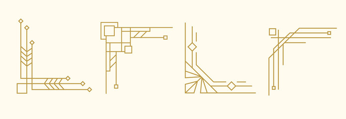 Art Deco Line Gold Corners Frames Borders Set