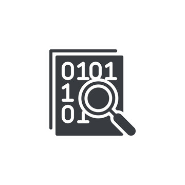 Document with a magnifying glass and binary code vector icon