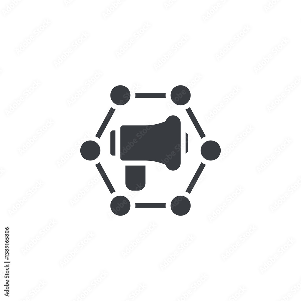 Poster megaphone with a neural network vector icon