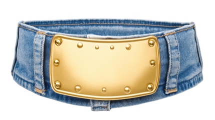 Denim Belt With Gold Emblem Illustration On Transparent Background