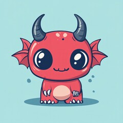 Fototapeta premium A cute red cartoon demon with big eyes and small wings