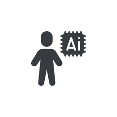Human silhouette with AI chip vector icon