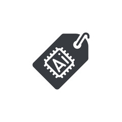 Price tag with a neural chip vector icon