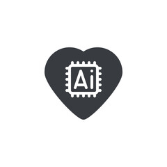 Heart with AI chip vector icon