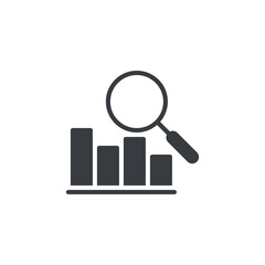 Magnifying glass and bar chart vector icon
