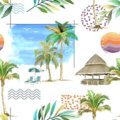 Beautiful hand drawn floral tropical seamless pattern