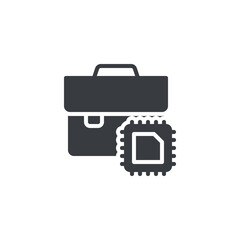 Briefcase and computer chip vector icon