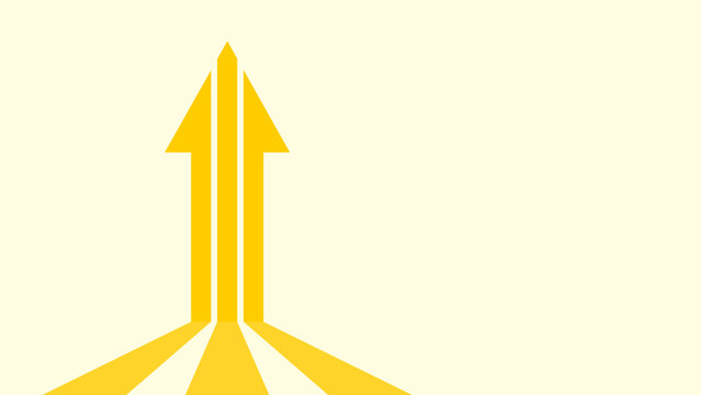 Three yellow lines join together to form an arrow pointing upwards