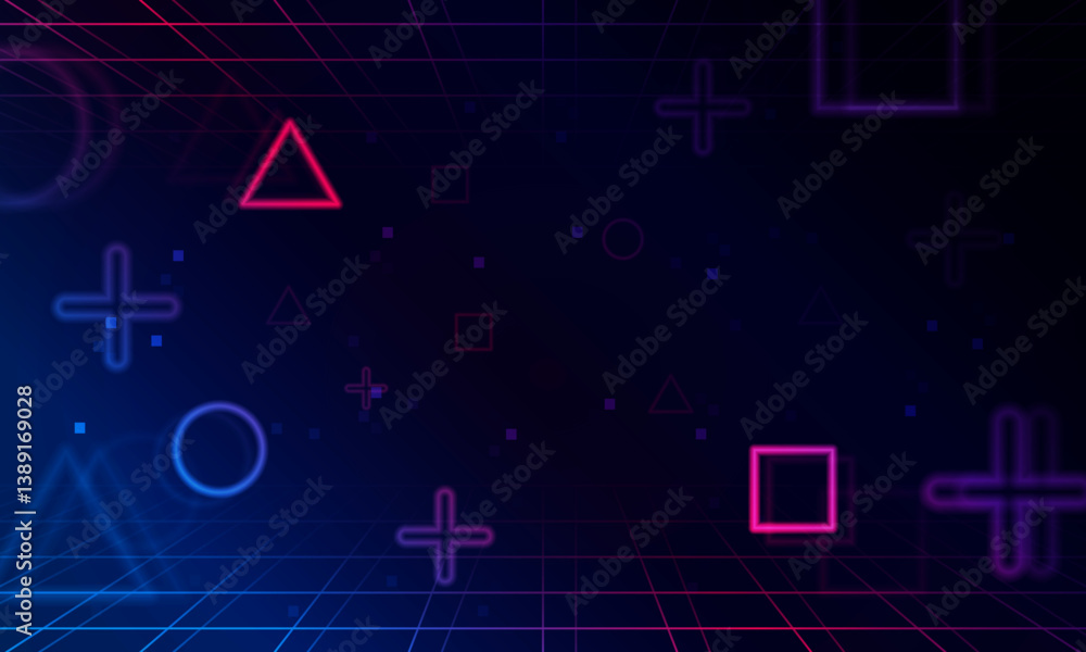 Poster abstract game loading speed light out technology and with neon triangles. hitech communication conce