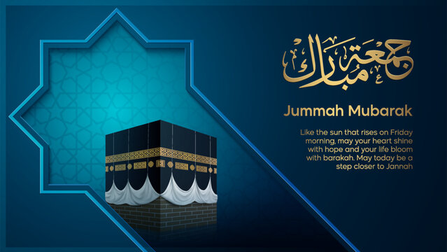 Jumma Mubarak Arabic Calligraphy with Islamic Geometric Pattern with kaaba &ndash; Blessed Friday Greeting Background