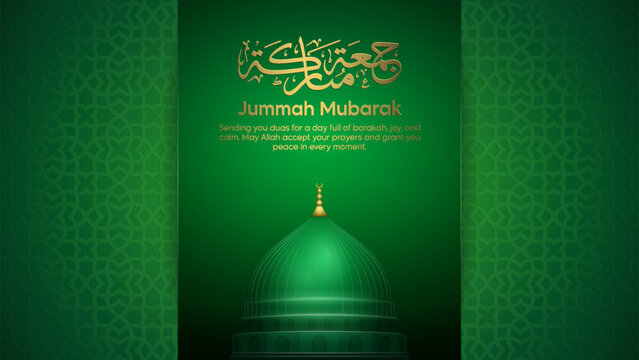 Jumma Mubarak Greeting Card Illustration Islamic Design Green Dome Design