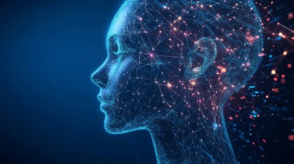 Obraz premium Digital human head with glowing connections symbolizing artificial intelligence and neural networks