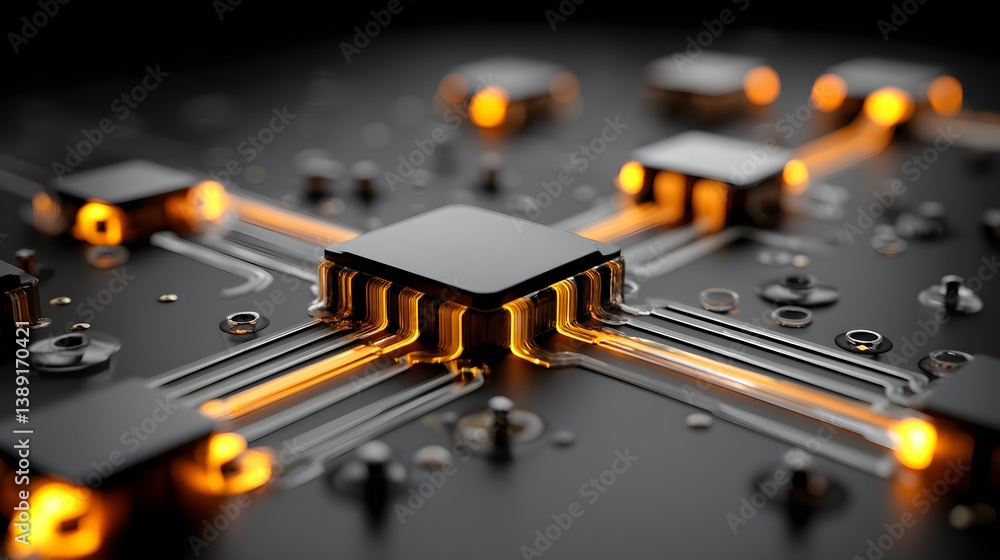 Poster ai efficiency at work, ultra-fast computing processors with glowing neural connections, high-perform