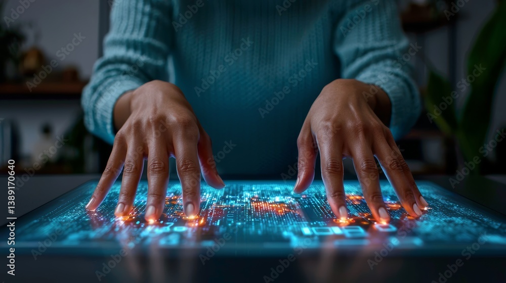 Poster exploring online technology concepts interactive digital interface home workspace modern design enga