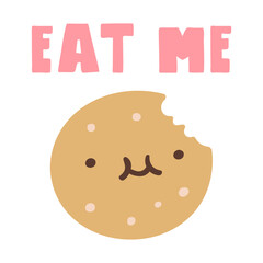Cookie Illustration. Cute character. Inscription - Eat me. Flat vector graphic design.