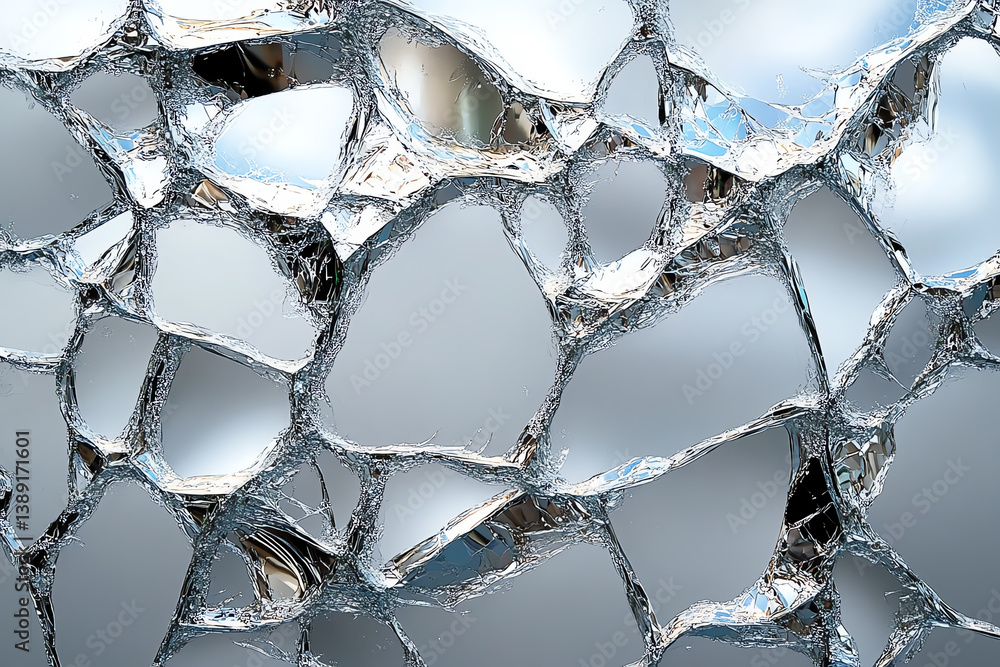 Leinwandbilder a close-up view of shattered glass reflecting light, showcasing intricate patterns of transparency a