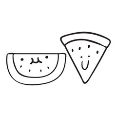 Two cute slices of watermelons. Outline vector illustration on white background.